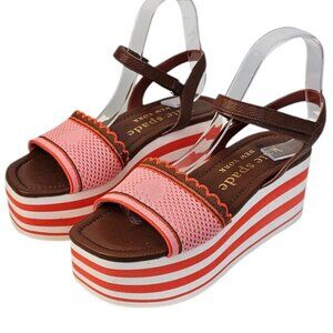 Kate Spade Womens High Rise Spade Wedges, Striped, Platform, Leather, Size 7.5